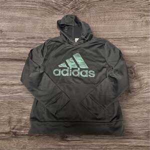 adidas Essentials Camo Print Pullover French Terry Hoodie in Black